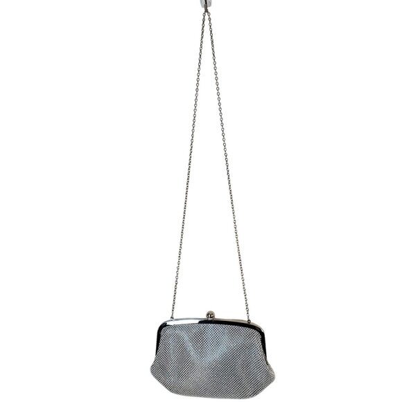 La Regale Silver Beaded Mesh Crossbody Bag with Metal Chain and Ball Clasp - Picture 2 of 6